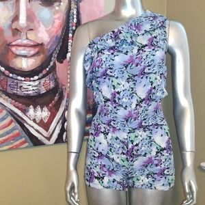 Prestige floral flower romper jumper 1 piece jumpsuit blue purple small stretchy
